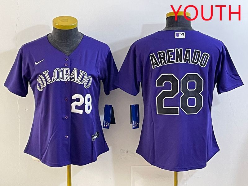 Youth Colorado Rockies #28 Arenado Purple Game 2025 Nike MLB Jersey style 2